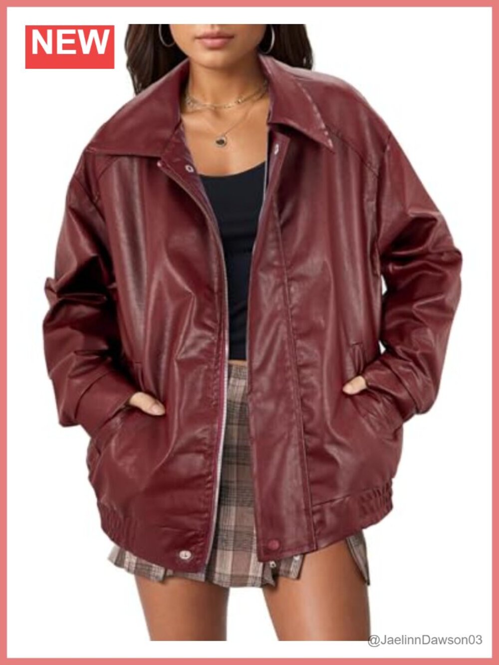 Faux Leather Oversized Motorcycle Bomber Jacket Zip Up Moto Coat Fall Winter